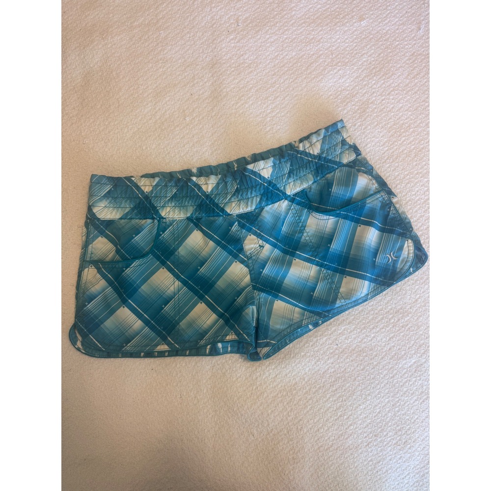 Hurley Womens Teal Blue Plaid Board Shorts Swim Trunks GB03HS2 Medium